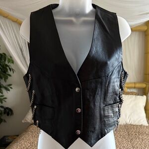 Black Leather Vest with Chain Accents